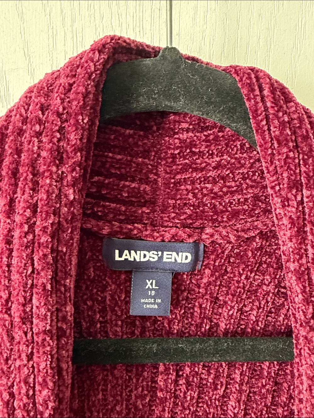 Lands' End Maroon Ribbed Open-Front Cardigan - Picture 2 of 2